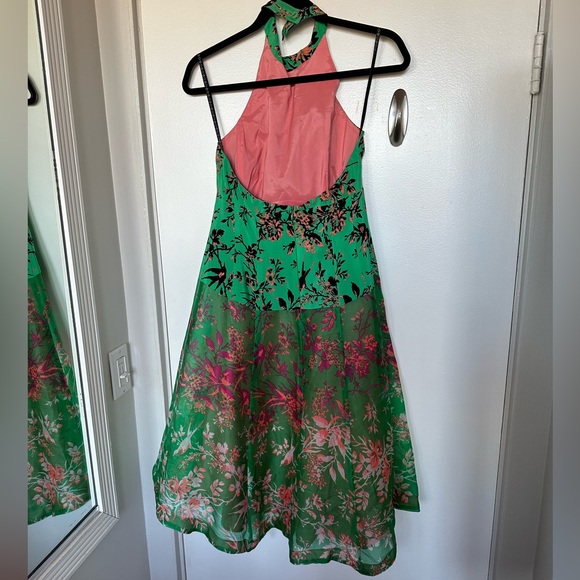 Nanette Lepore Green Coral Bird Print Silk Dress 4 - Picture 3 of 3